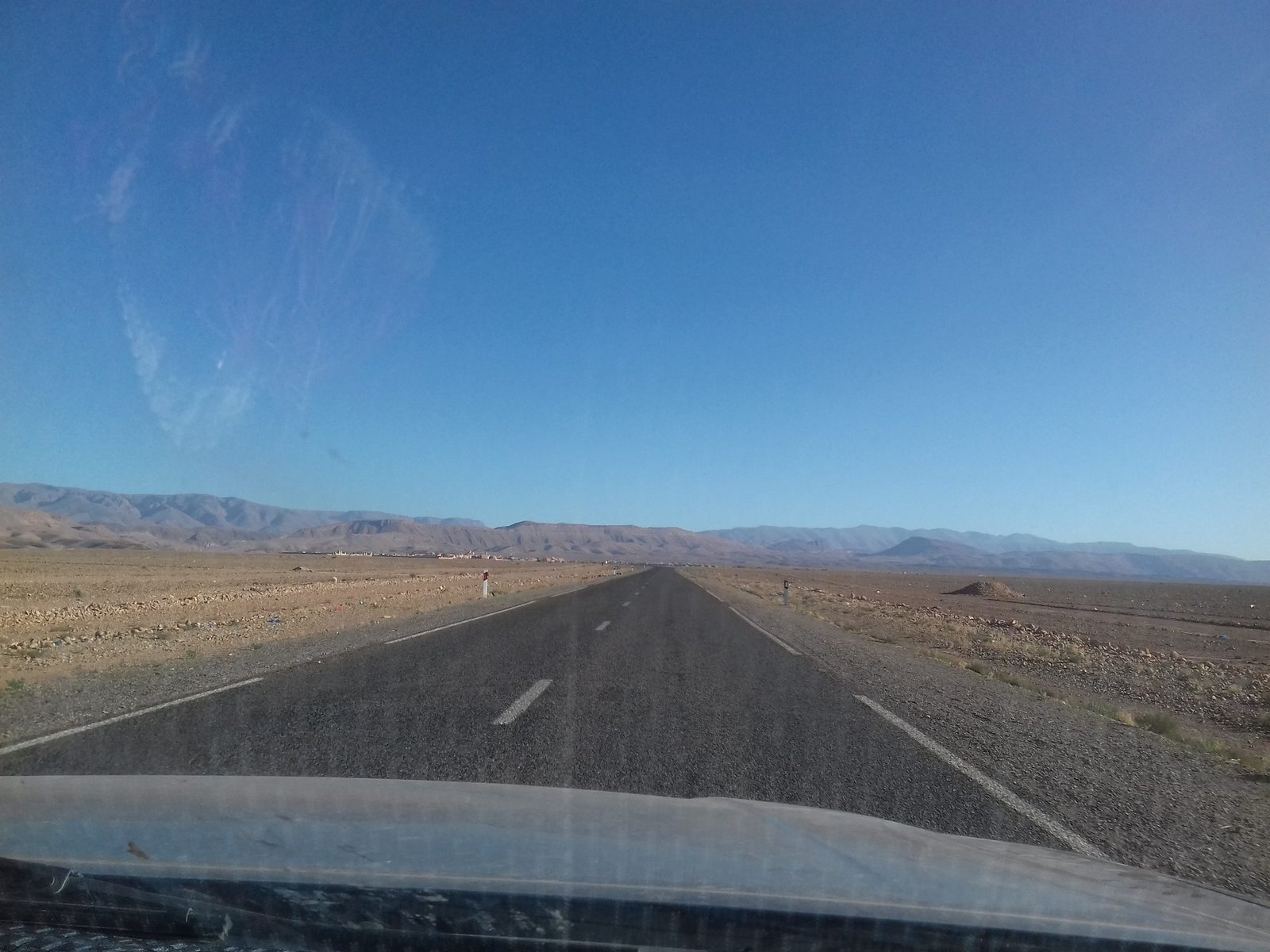 Open desert highway through southern Morocco